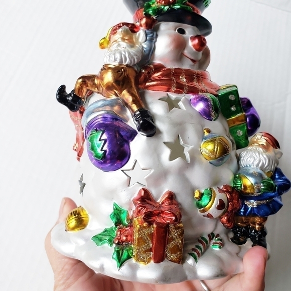 VINTAGE Large Glass Hand Painted Snowman Tea Light Holder - Picture 5 of 12